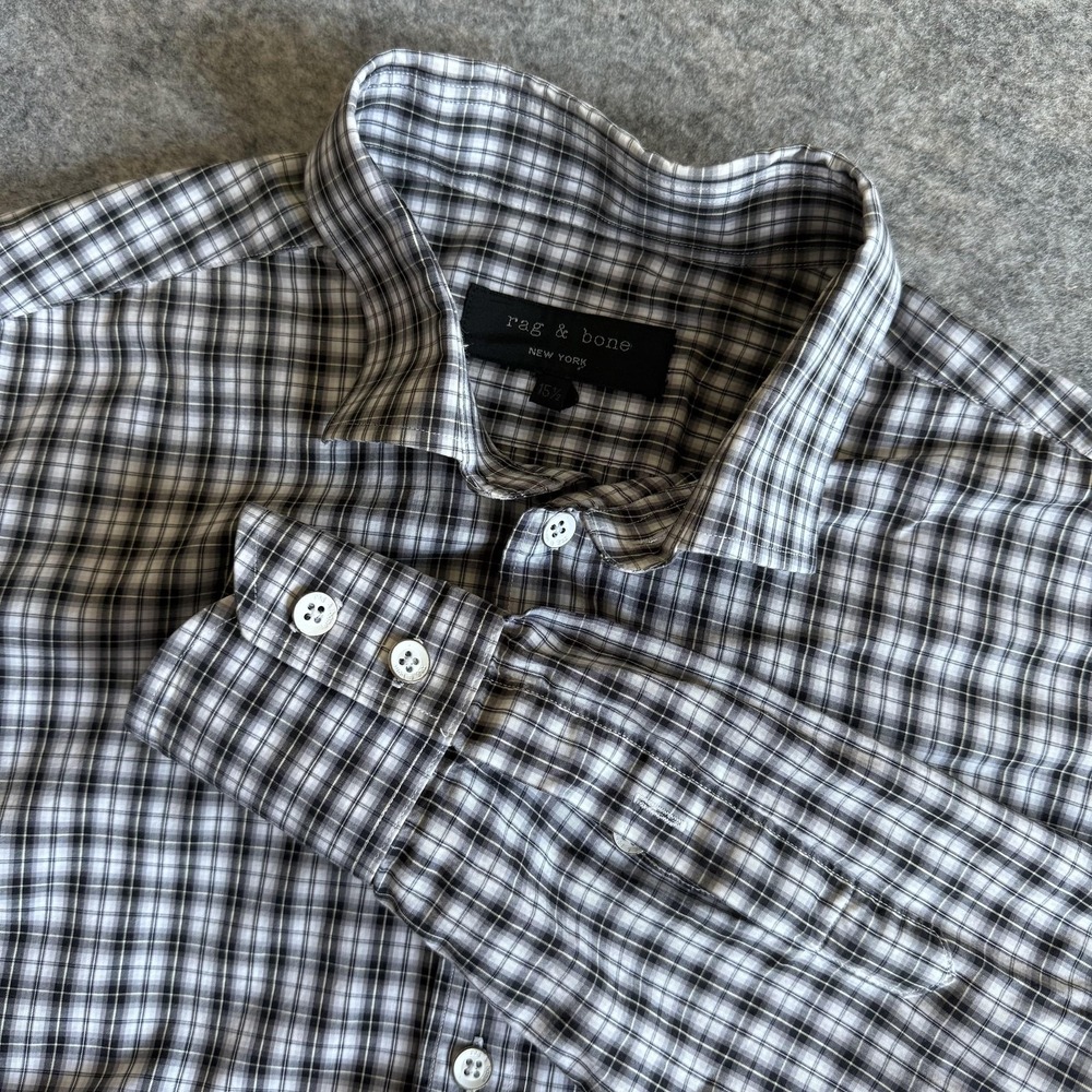 rag & bone Black and White Plaid Cotton Button-Down Shirt